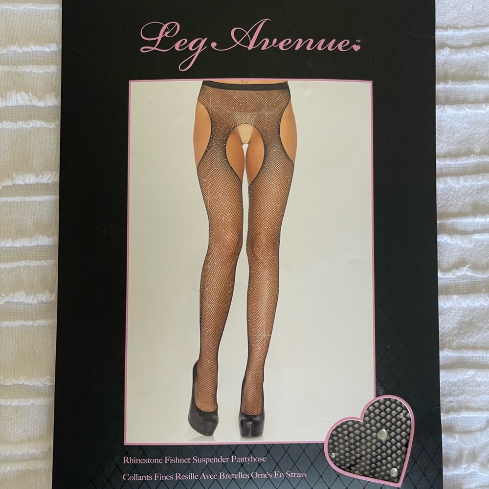lingerie rhinestone fishnet suspender pantyhose